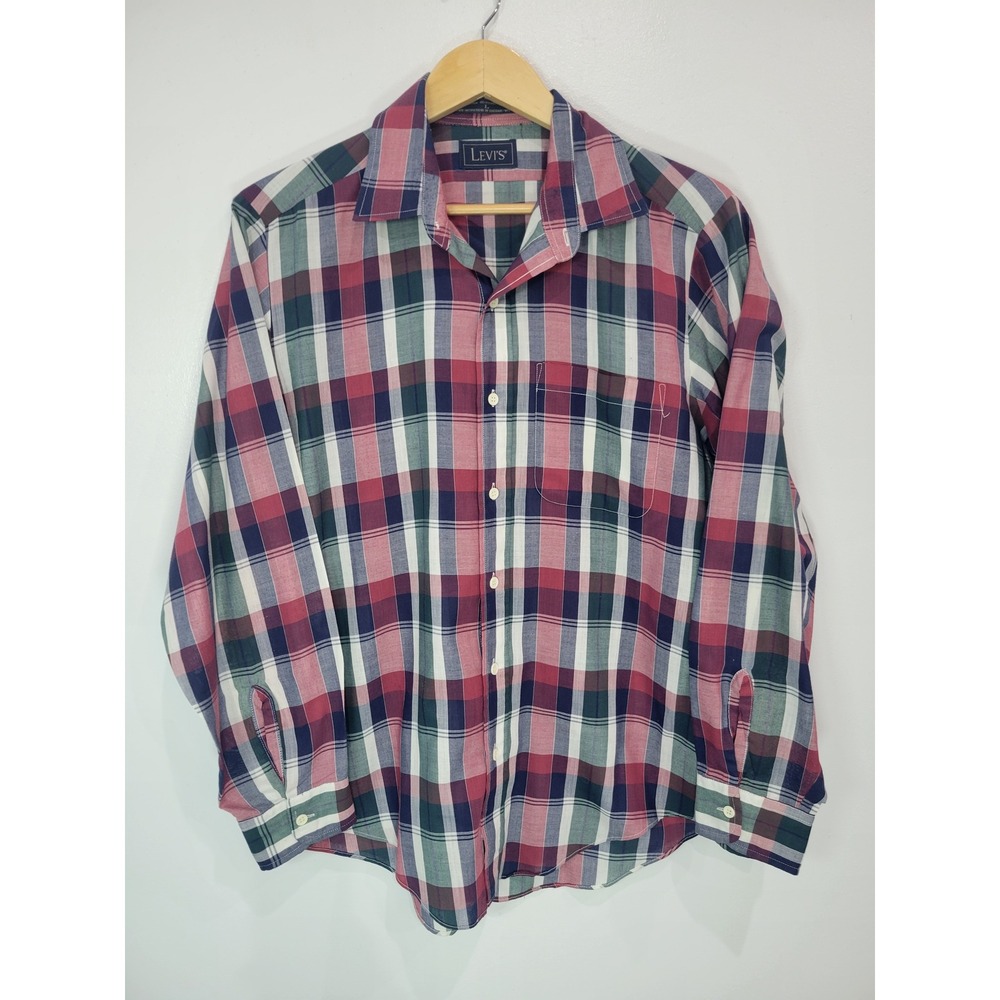 Vintage 80s LEVIS Mens‎ Plaid Long Sleeve Button Up Shirt Classic Fit Size L